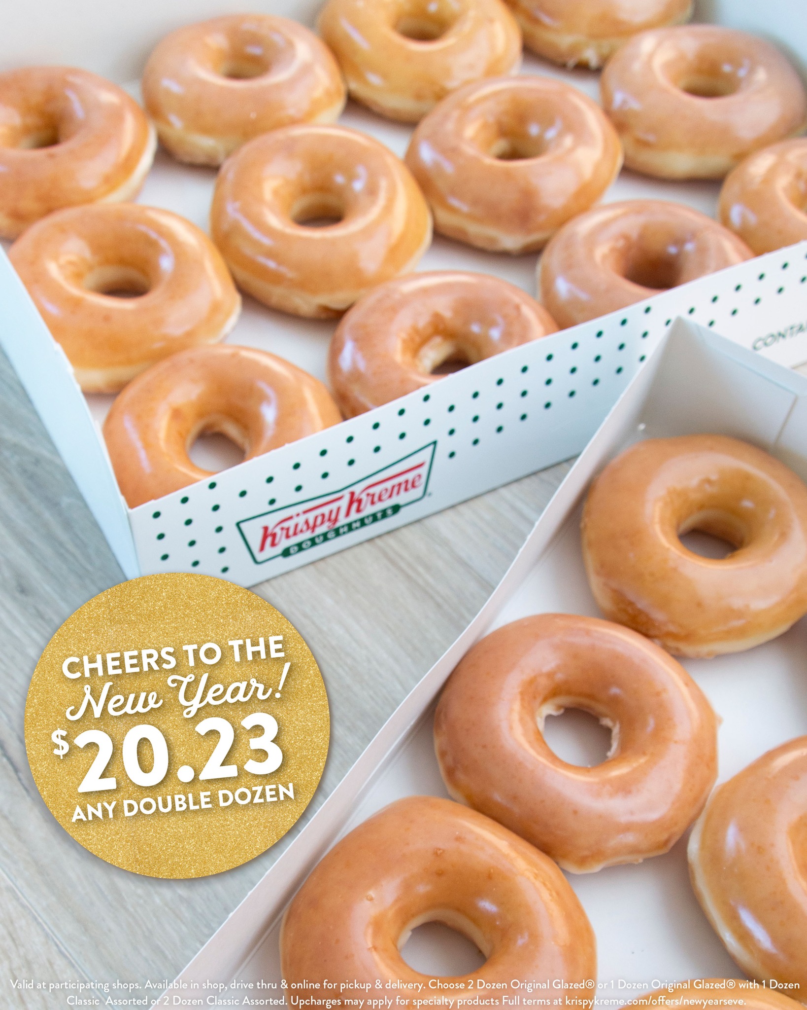 Krispy Kreme New Year’s Offer: Get Two Dozen Doughnuts for $20.25 and Enjoy Free Delivery