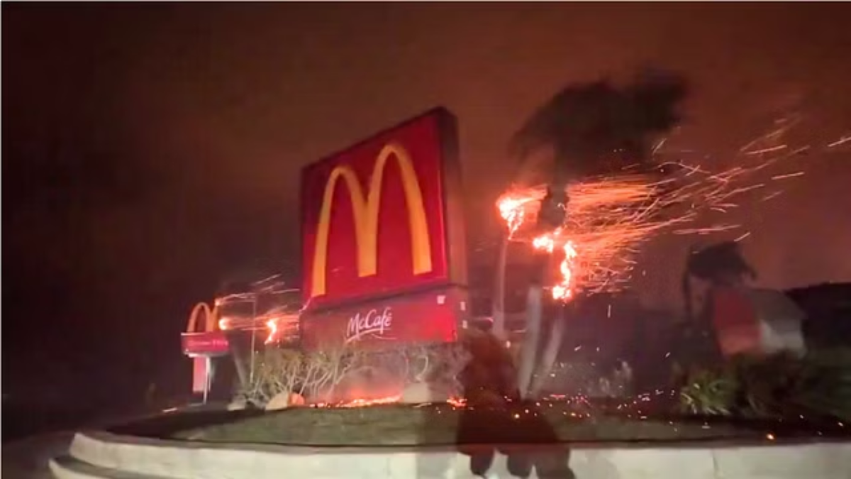 McDonald’s up in flames as firefighters battle flames in California